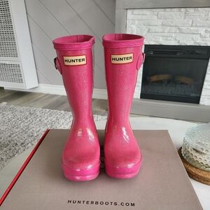 Hunter Original Kid Glitter Rain Boots Size US 12B/ 13G Color Fuchsia.